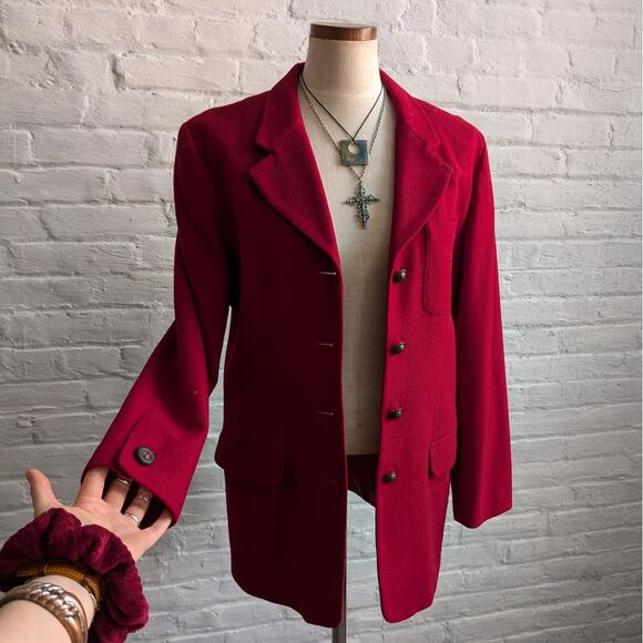 Vintage Jackets & Blazers - Vintage Red Wool Jacket Chic Minimalist Romance Red Blazer Red Wool Coat Medium